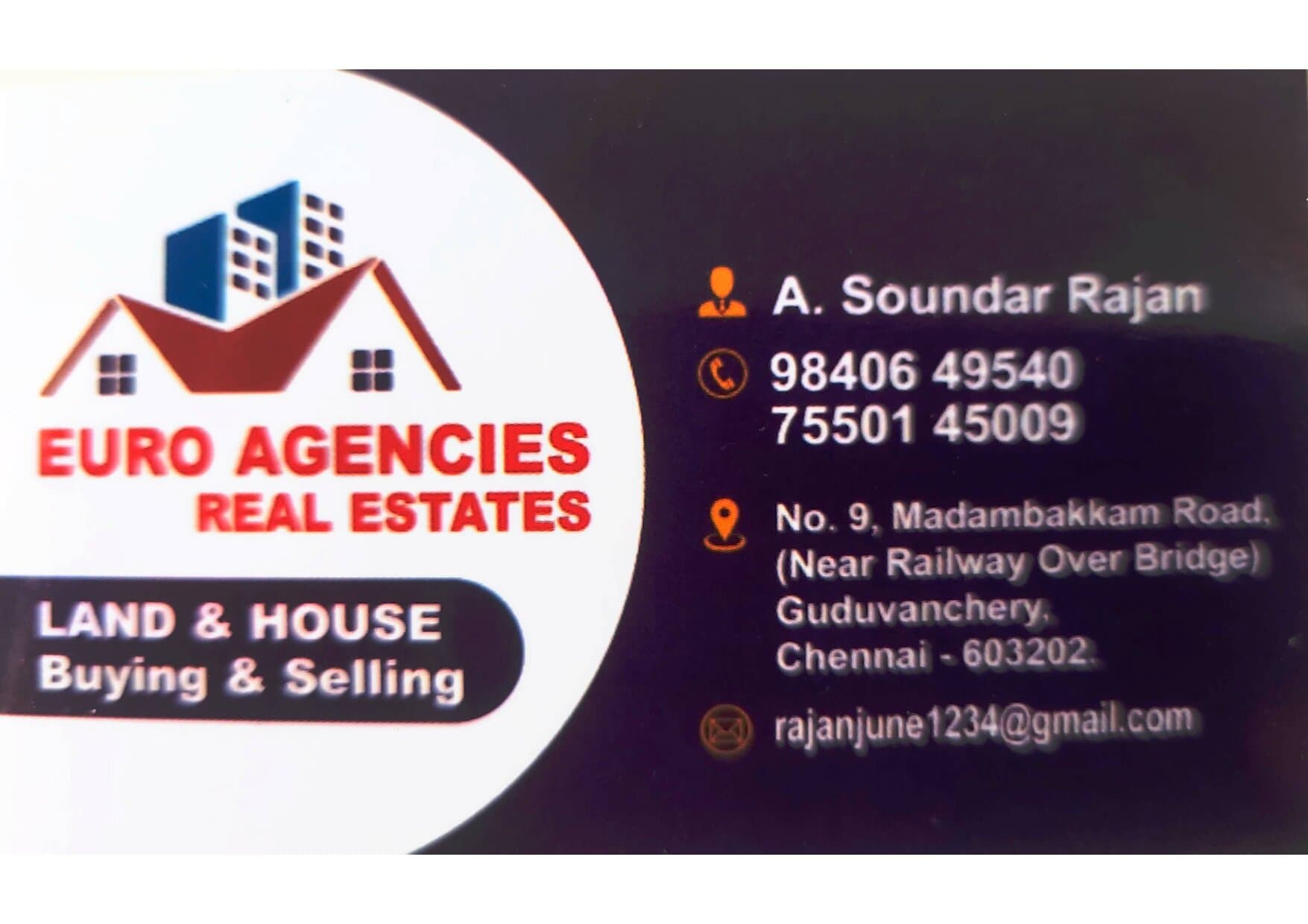 Visiting card for Euro Agencies
